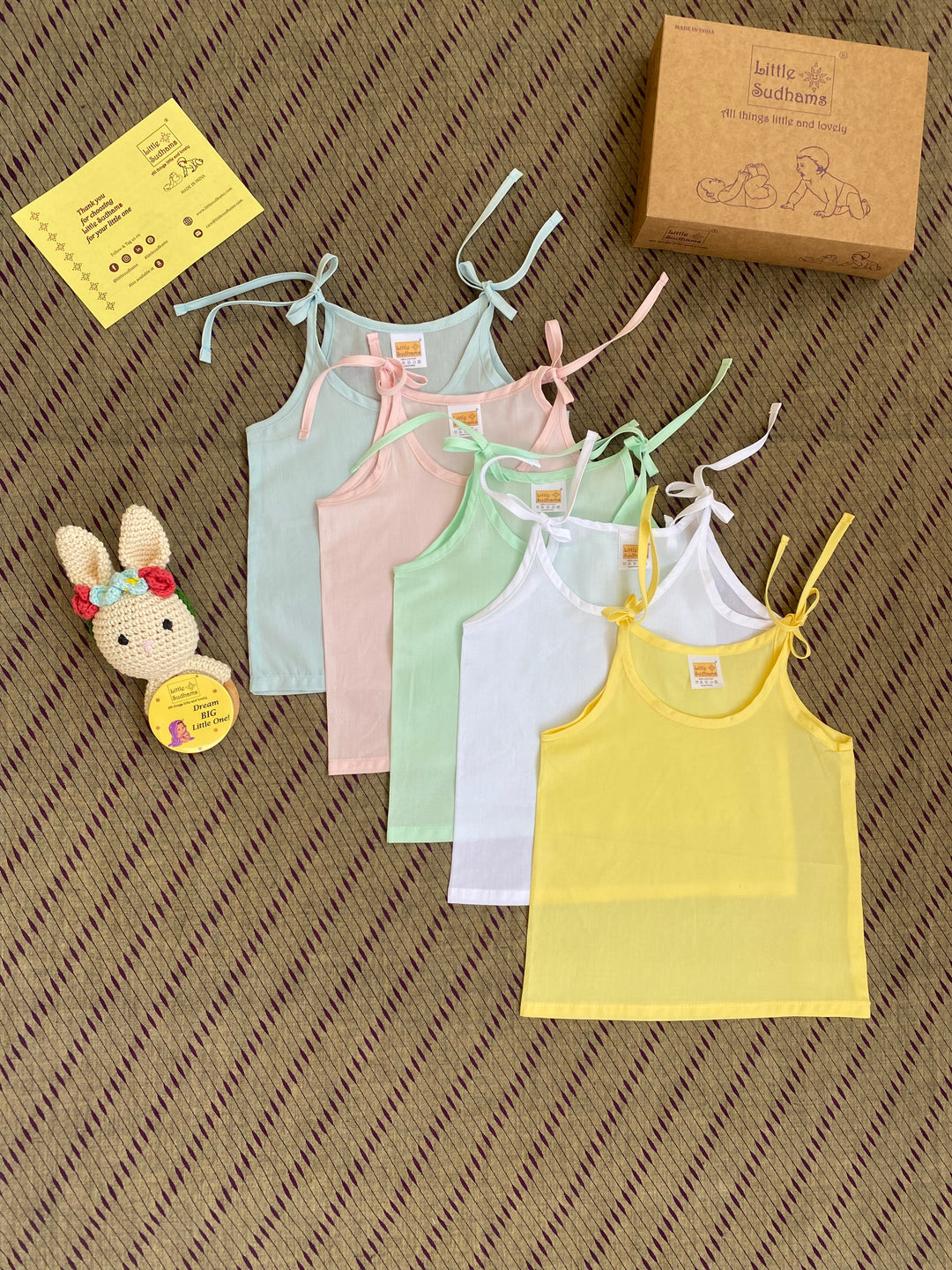 Little Sudhams Organic Cotton Newborn Baby Tank Tops (Pack of 5)