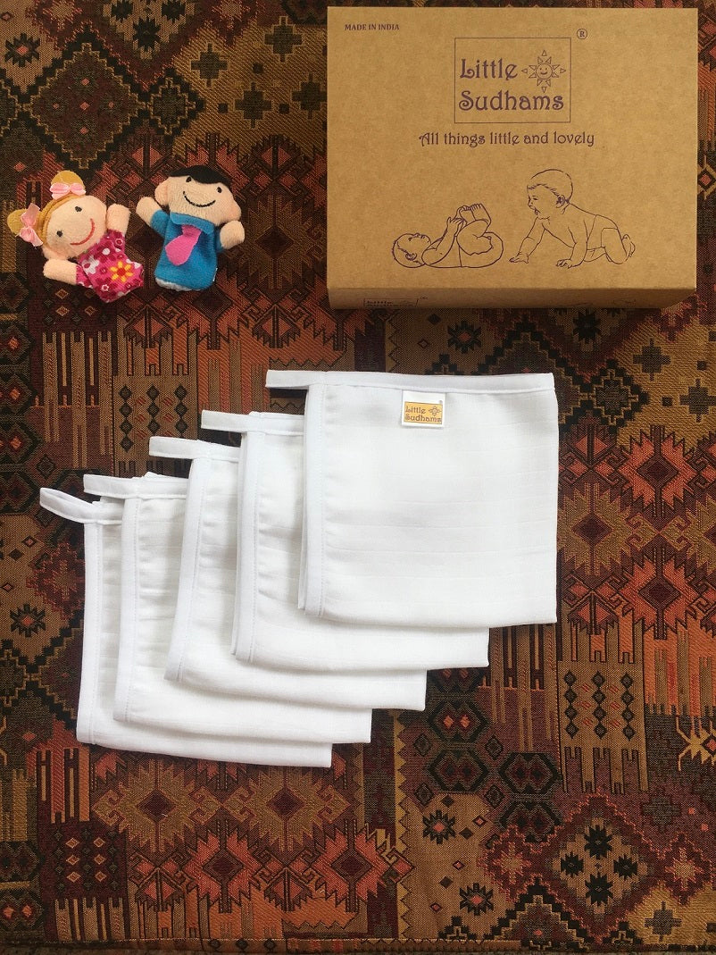 Little Sudhams Organic Cotton Muslin Wash Cloth (Pack of 5)