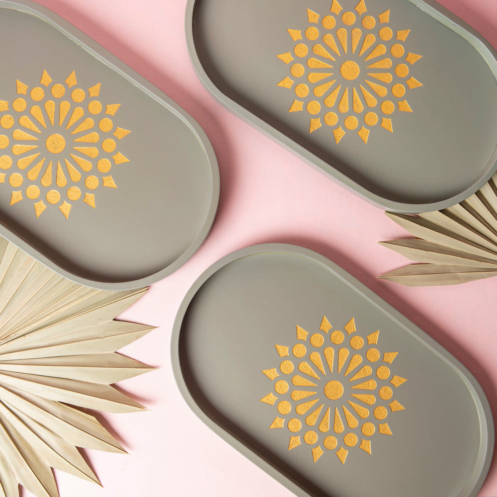 BambaiSe Pebble Grey Oval Tray (M)