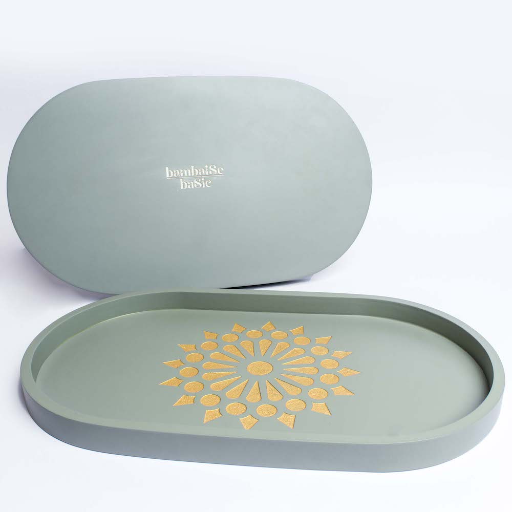 BambaiSe Pebble Grey Oval Tray (M)