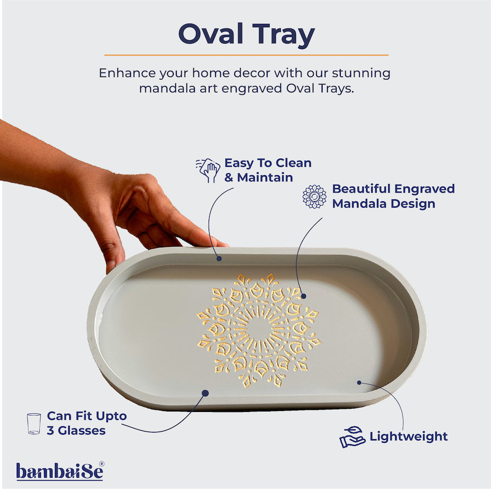 BambaiSe Pebble Grey Oval Tray (S)
