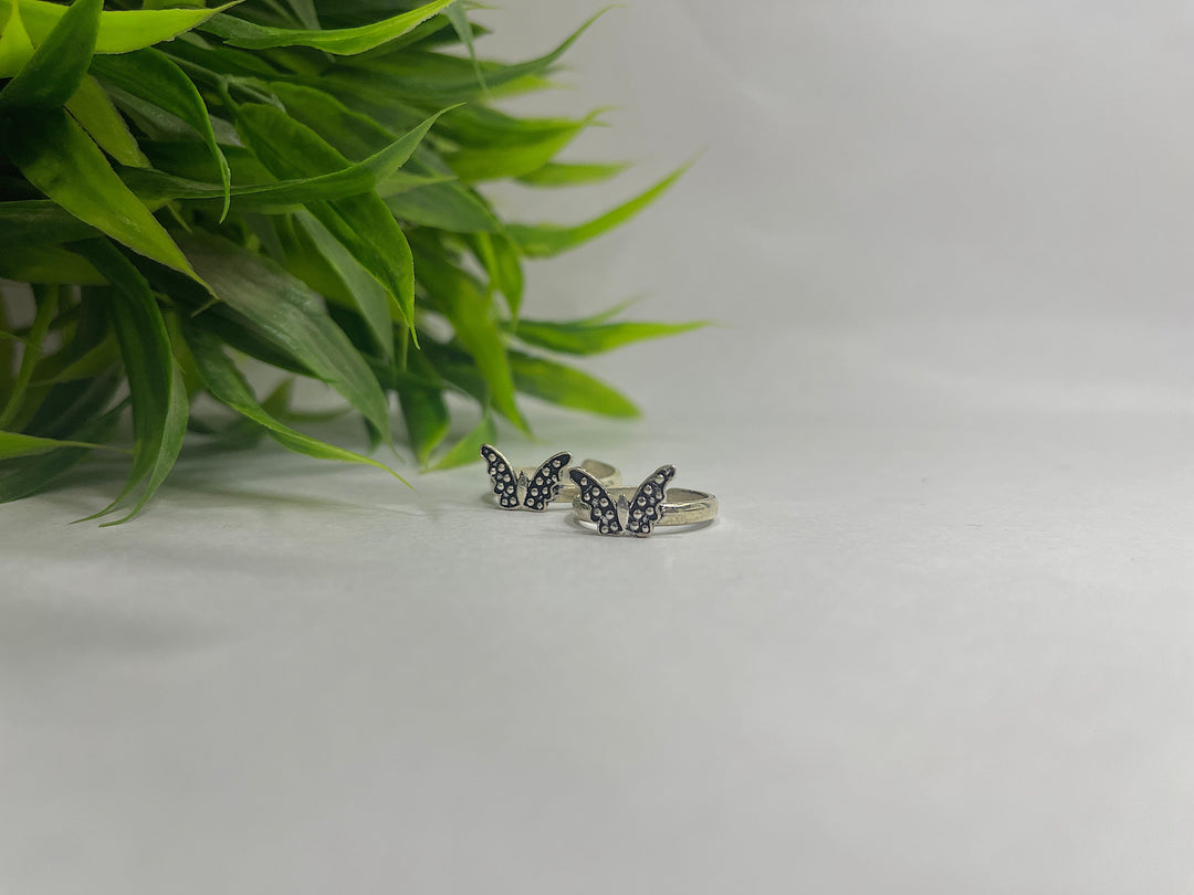 Oxidised 925 Sterling Silver Butterfly Toe Ring for Her - Suspire