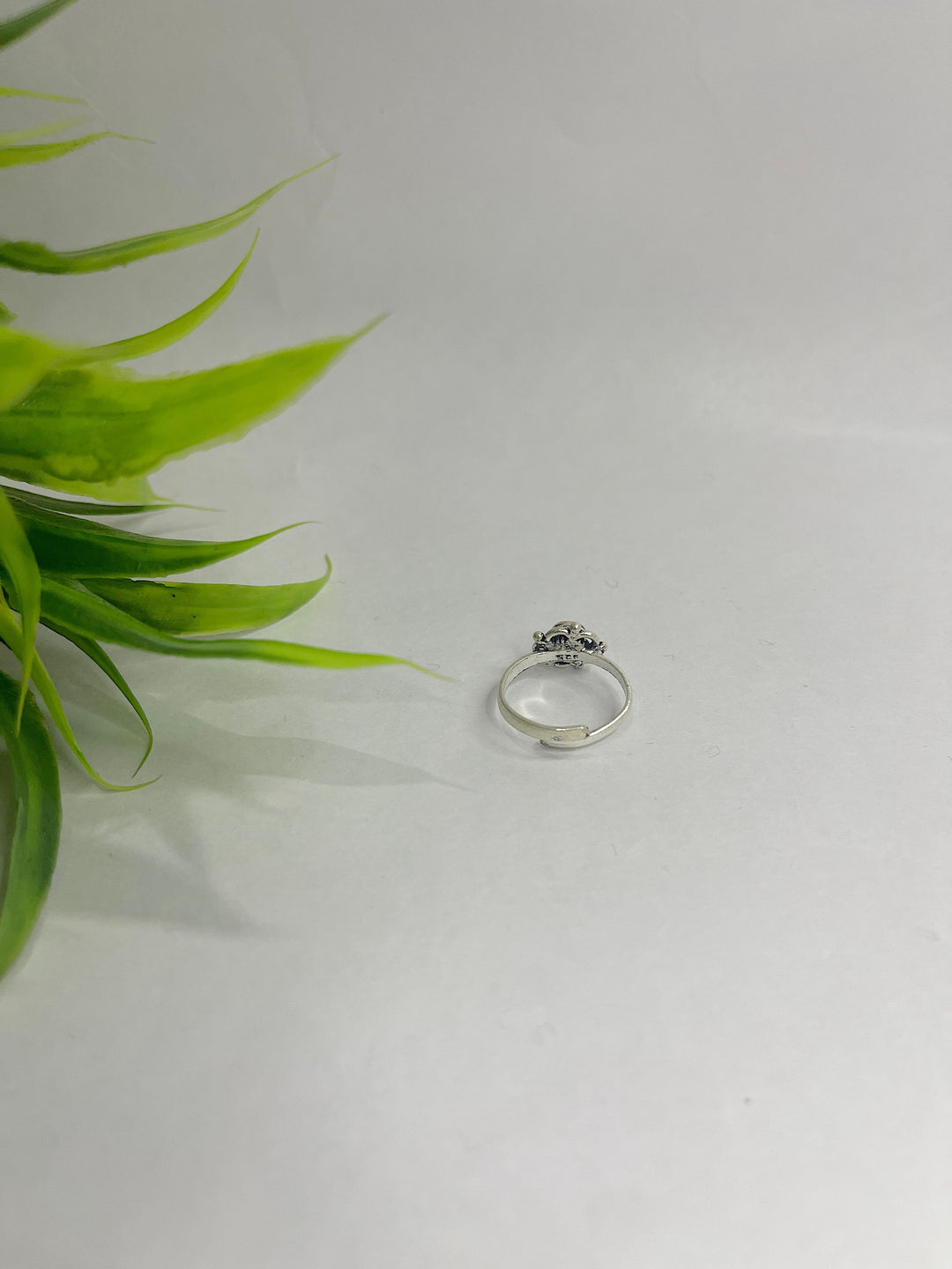 Oxidised 925 Sterling Silver Floral Toe Ring for Her (Ruby Pink Stone) - Suspire