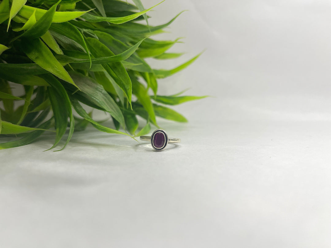 Oxidised 925 Sterling Silver Toe Ring for Her (Ruby Pink Stone) - Suspire