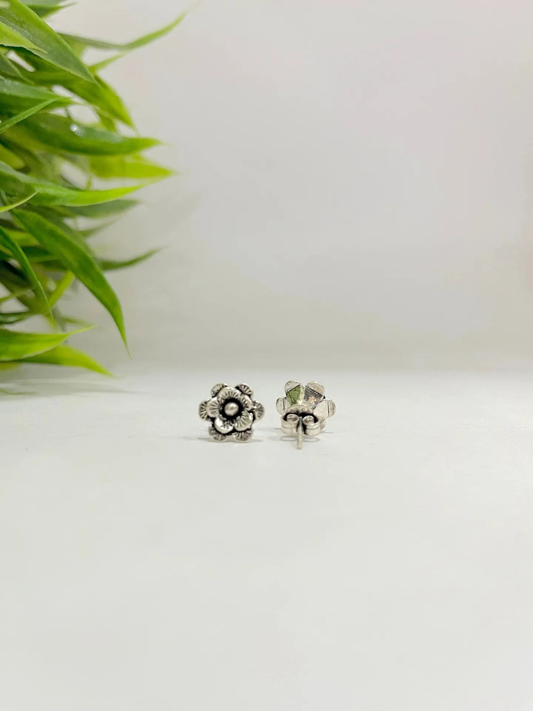 Oxidised Blossomed Rose Silver Ear Ring - Suspire