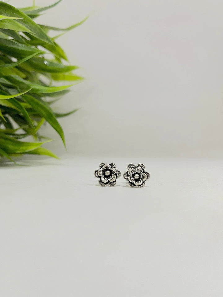 Oxidised Blossomed Rose Silver Ear Ring - Suspire