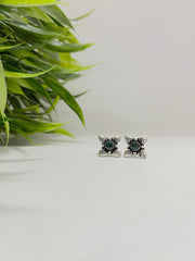 Oxidised Green Stone Flower Silver Ear Ring