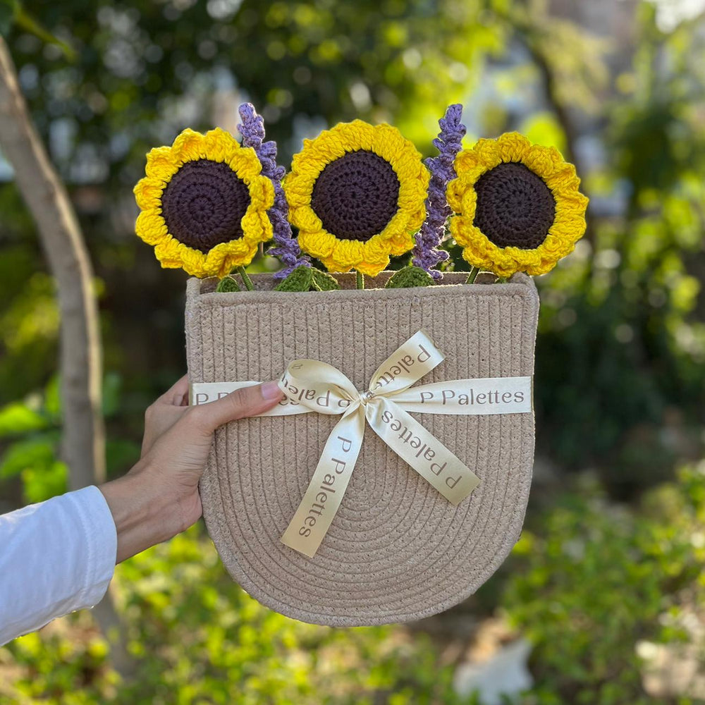 P Palettes Sunflower Boho Basket, gifting, handmade