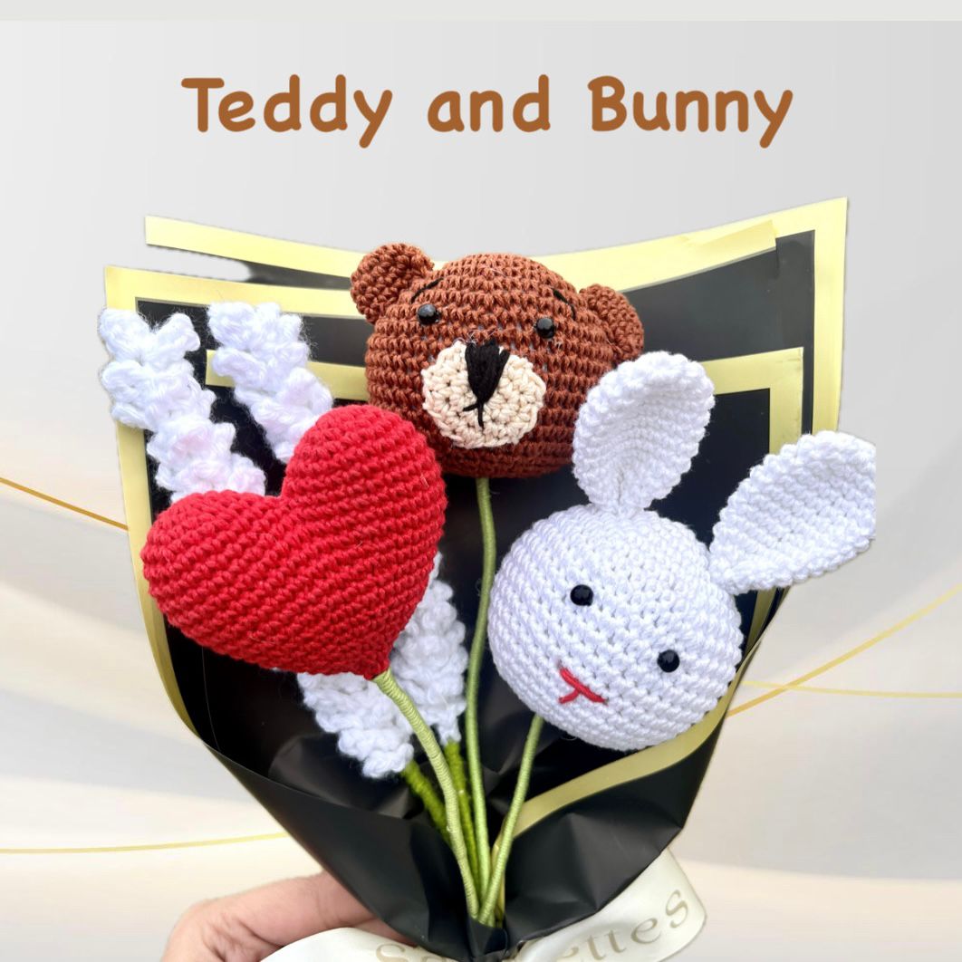 P Palettes Teddy and Bunny Bouquet, handmade, gifting, décor, crochet - Suspire