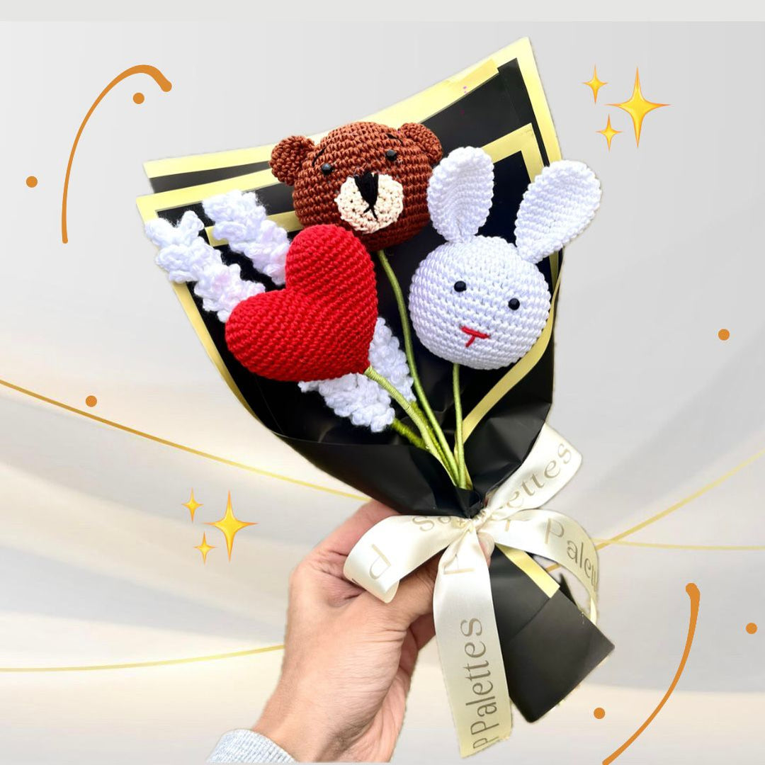 P Palettes Teddy and Bunny Bouquet, handmade, gifting, décor, crochet - Suspire