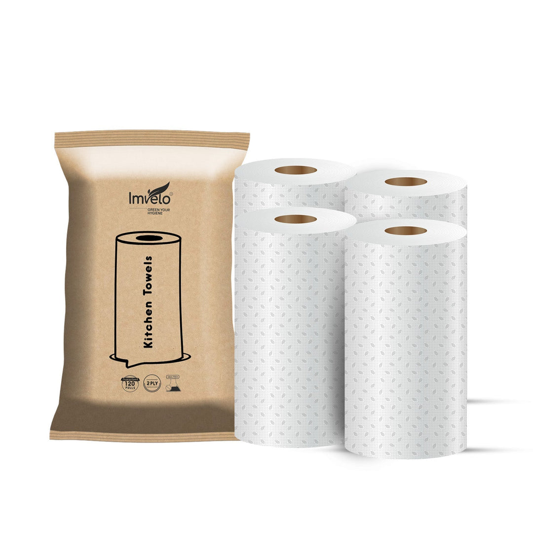 Imvelo 2 Ply Kitchen Towel | 120 Pulls per Roll | OBA Free & Safe to Skin | Highly Absorbent | Food - Safe Kitchen Tissue Roll | White Tissue Papers for Kitchen use