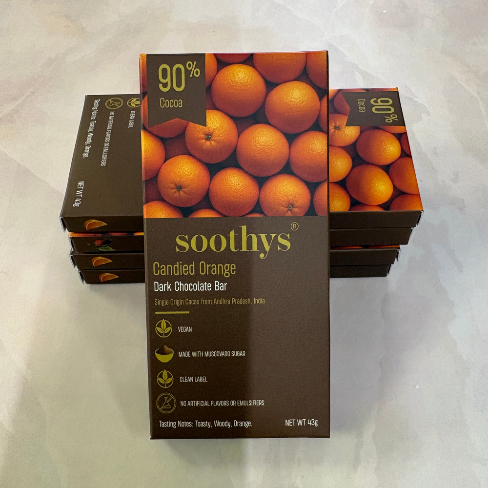 Soothys 90% Dark Vegan Chocolate Bars | Candied Orange | 5 × 43 g Value Pack