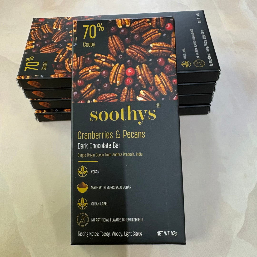 Soothys 70% Dark Vegan Chocolate Bars | Cranberry & Pecans | 5 × 43 g Value Pack
