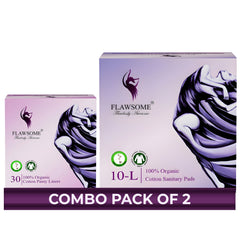 Chemical Free Safe Sanitary Pads (L, Pack of 10) + Ultra Soft Toxin Free Panty Liners (30) – Rash Free, Gynecologist Certified