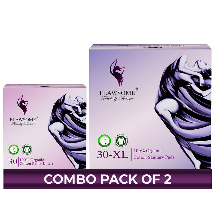 Flawsome 100% Organic Sanitary Pads | High Absorption | Cotton Sanitary Pads | Soft and Rash Free | Toxin-Free (Liner -30 Pads-30, XL)