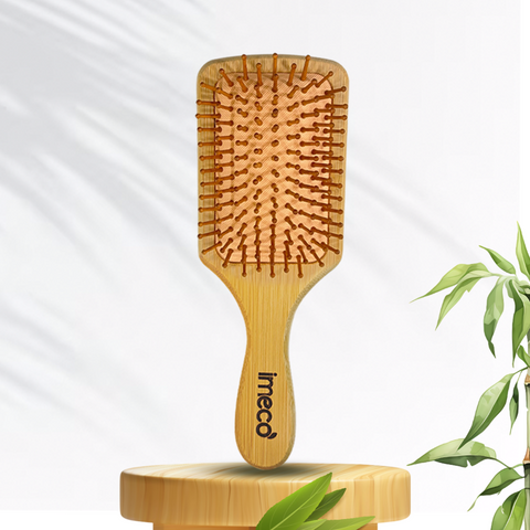 IMECO Bamboo Paddle Hairbrush - Natural Wooden Comb - Anti-Static - Detangling - Ideal for Men & Women