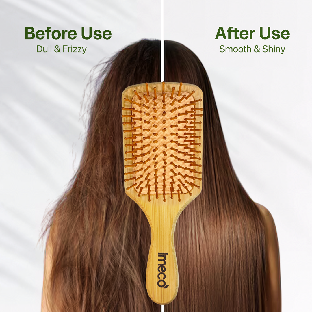 IMECO Bamboo Paddle Hairbrush - Natural Wooden Comb - Anti-Static - Detangling - Ideal for Men & Women