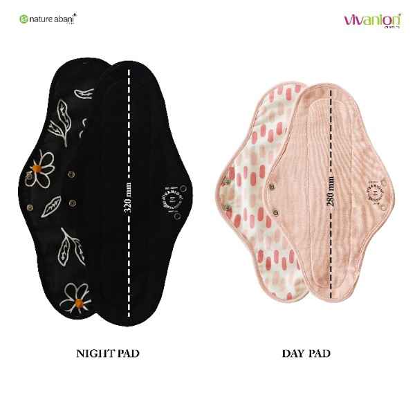 VIVANION Herbal Organic Cotton Re-Usable Sanitary Pads |Anti-Bacterial Coated | Bio Degradable | Pack of 2 | Combo Colors - 1 DAY PAD + 1 NIGHT PAD