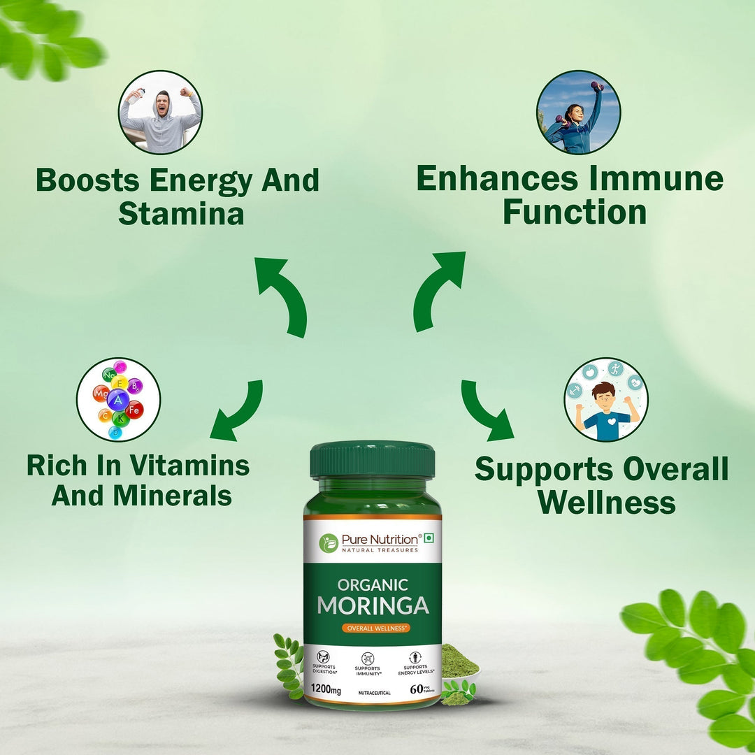 Organic Moringa Tablets 1200mg  60 Count | Immunity & Daily Energy