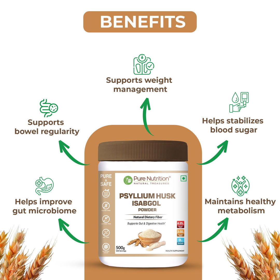 Psyllium Husk Isabgol Powder | Natural Fiber Supplement for Digestion & Regularity | 500g
