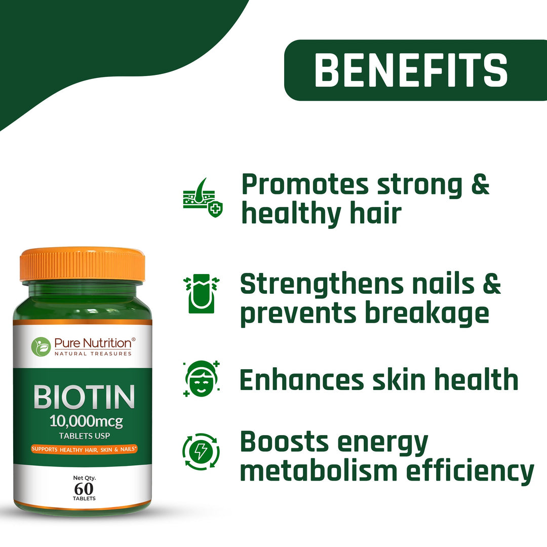 Biotin 10,000 mcg Pharma Grade | Hair, Skin & Nail Health | 60 Capsules