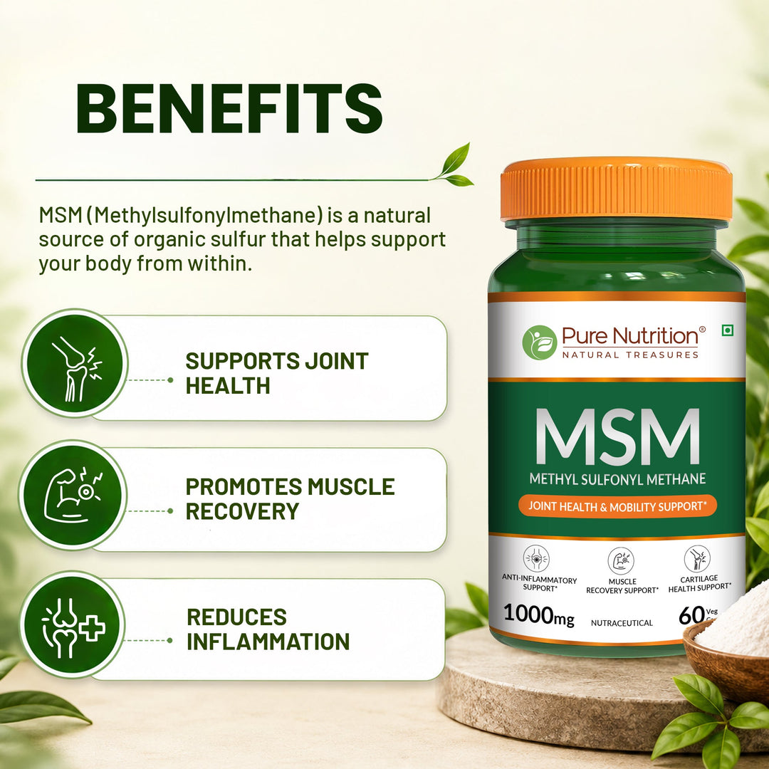MSM 1000 mg | Methyl Sulfonyl Methane Capsules | Joint & Mobility Support | 60 Capsules
