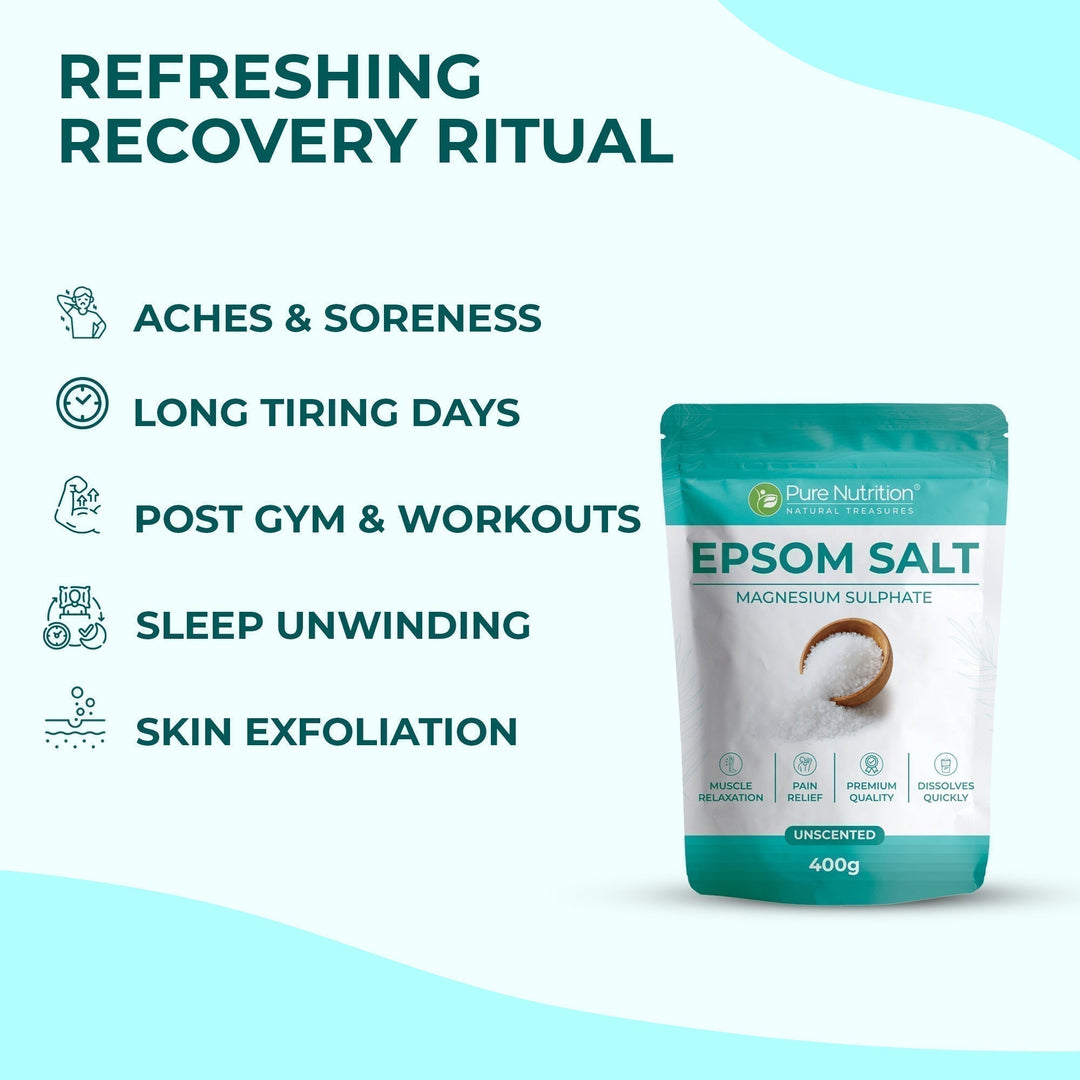 Epsom Salt 100% Magnesium Sulphate | Muscle Relaxation & Bath Soak | 400g