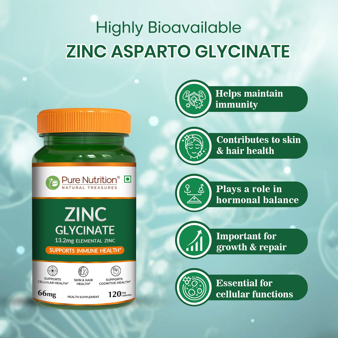 Zinc Glycinate 66mg Elemental Zinc | High Absorption Immunity Support| 120 Tablets