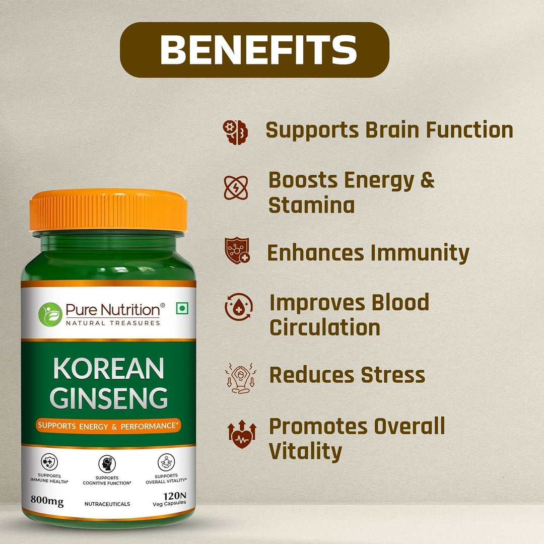 Korean Ginseng (Panax) Capsules 120 Count  Energy, Stamina & Brain Health