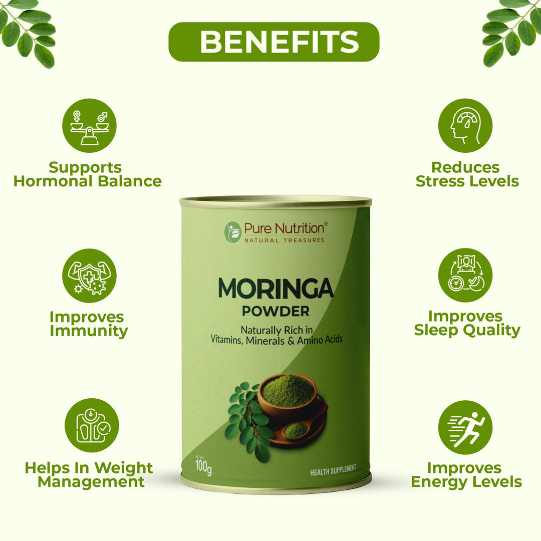 Pure Nutrition Moringa Powder – Naturally Rich in Vitamins, Minerals & Amino Acids (100g)