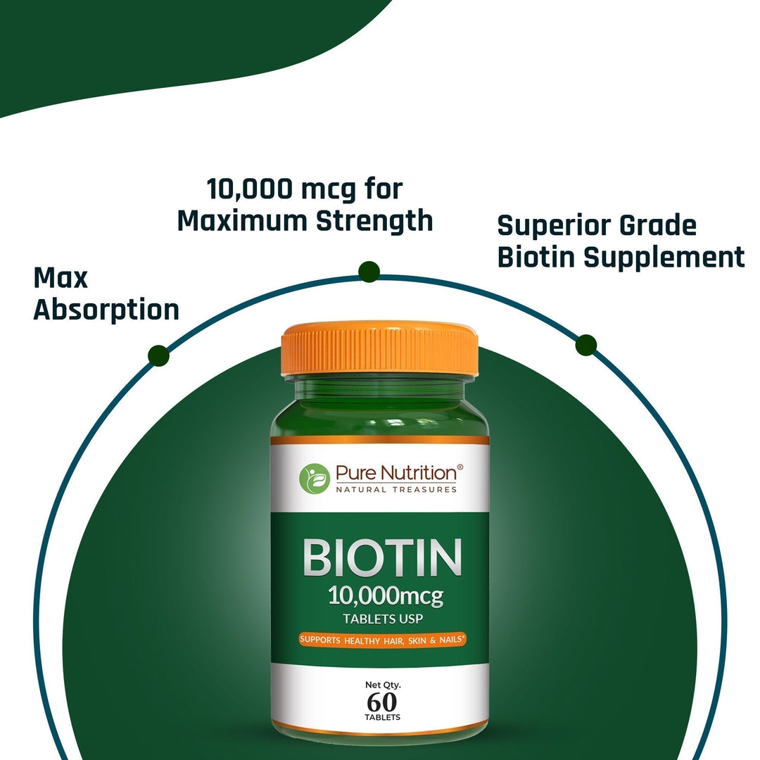 Biotin 10,000 mcg Pharma Grade | Hair, Skin & Nail Health | 60 Capsules