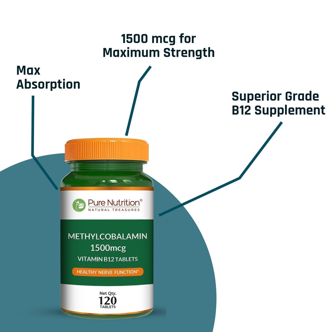 Vitamin B12 Methylcobalamin 1500 mcg  Energy, Nerve & Mood Support | 120 Tablets