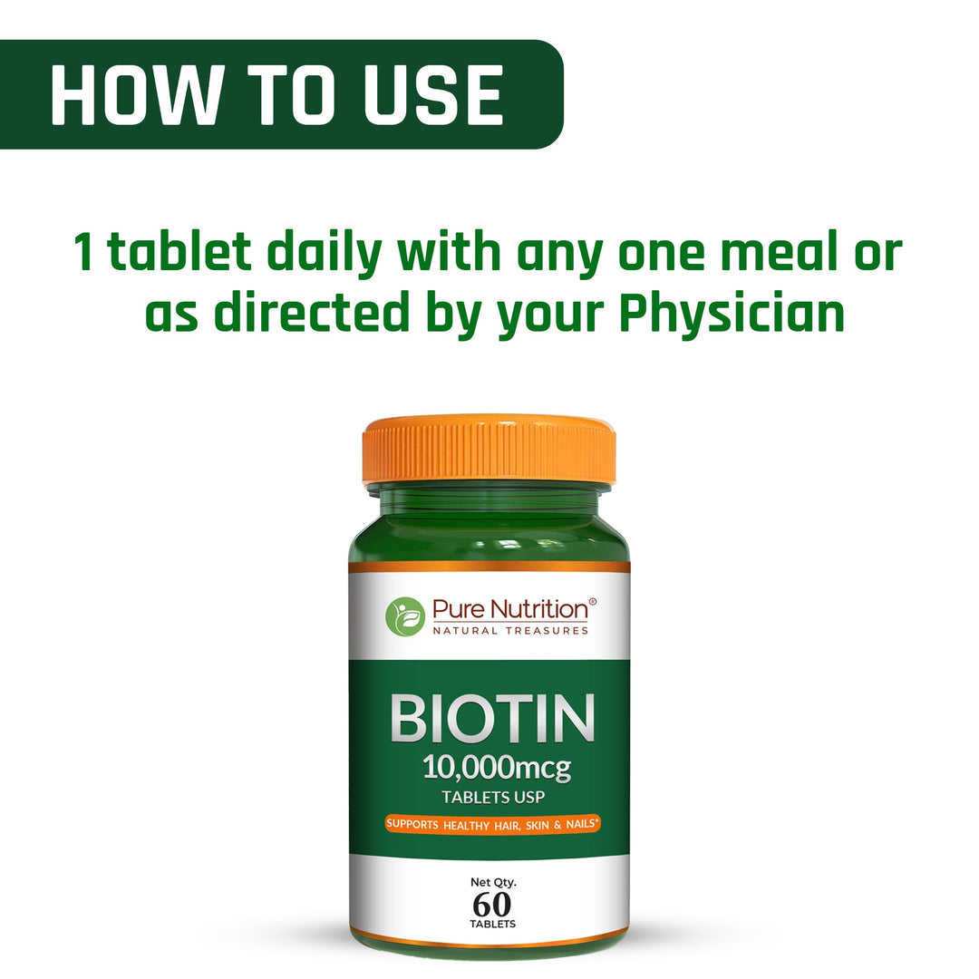 Biotin 10,000 mcg Pharma Grade | Hair, Skin & Nail Health | 60 Capsules
