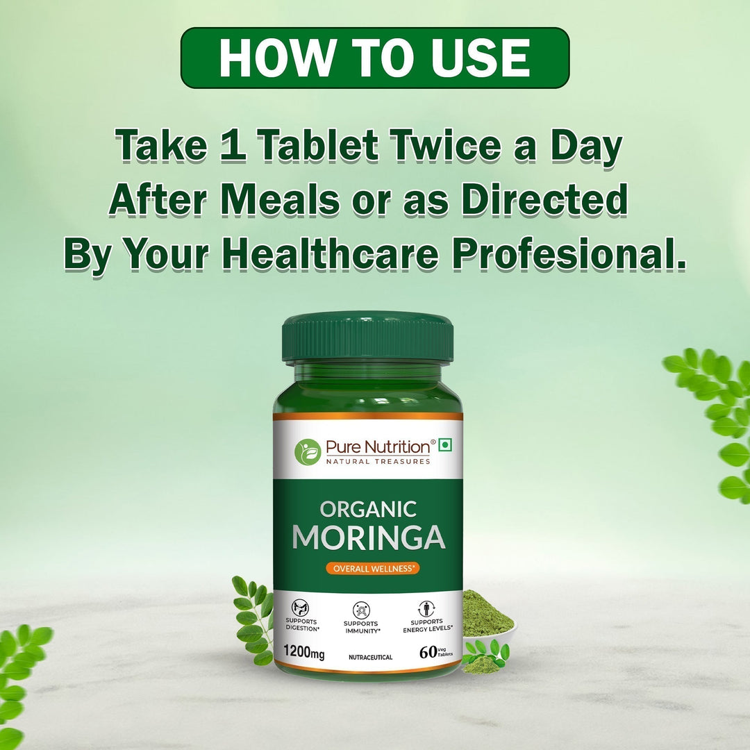 Organic Moringa Tablets 1200mg  60 Count | Immunity & Daily Energy