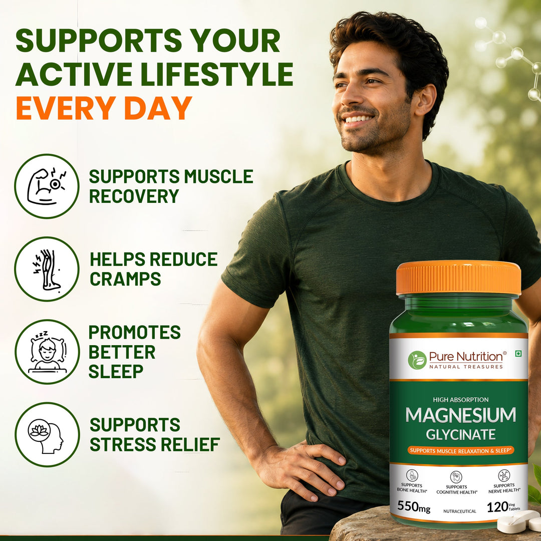 Magnesium Glycinate 550mg – High Absorption | Sleep, Stress & Muscle Health
