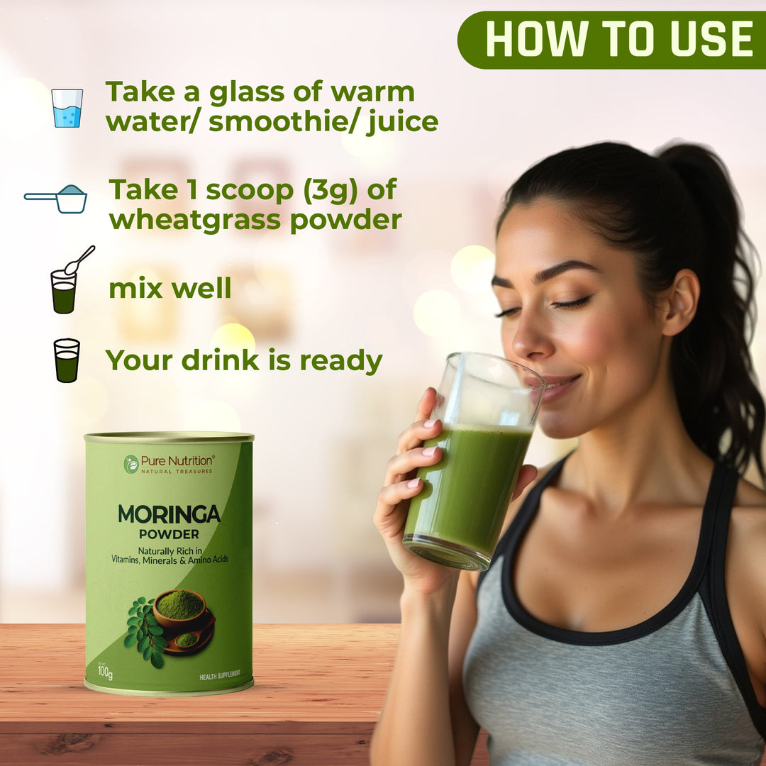 Pure Nutrition Moringa Powder – Naturally Rich in Vitamins, Minerals & Amino Acids (100g)