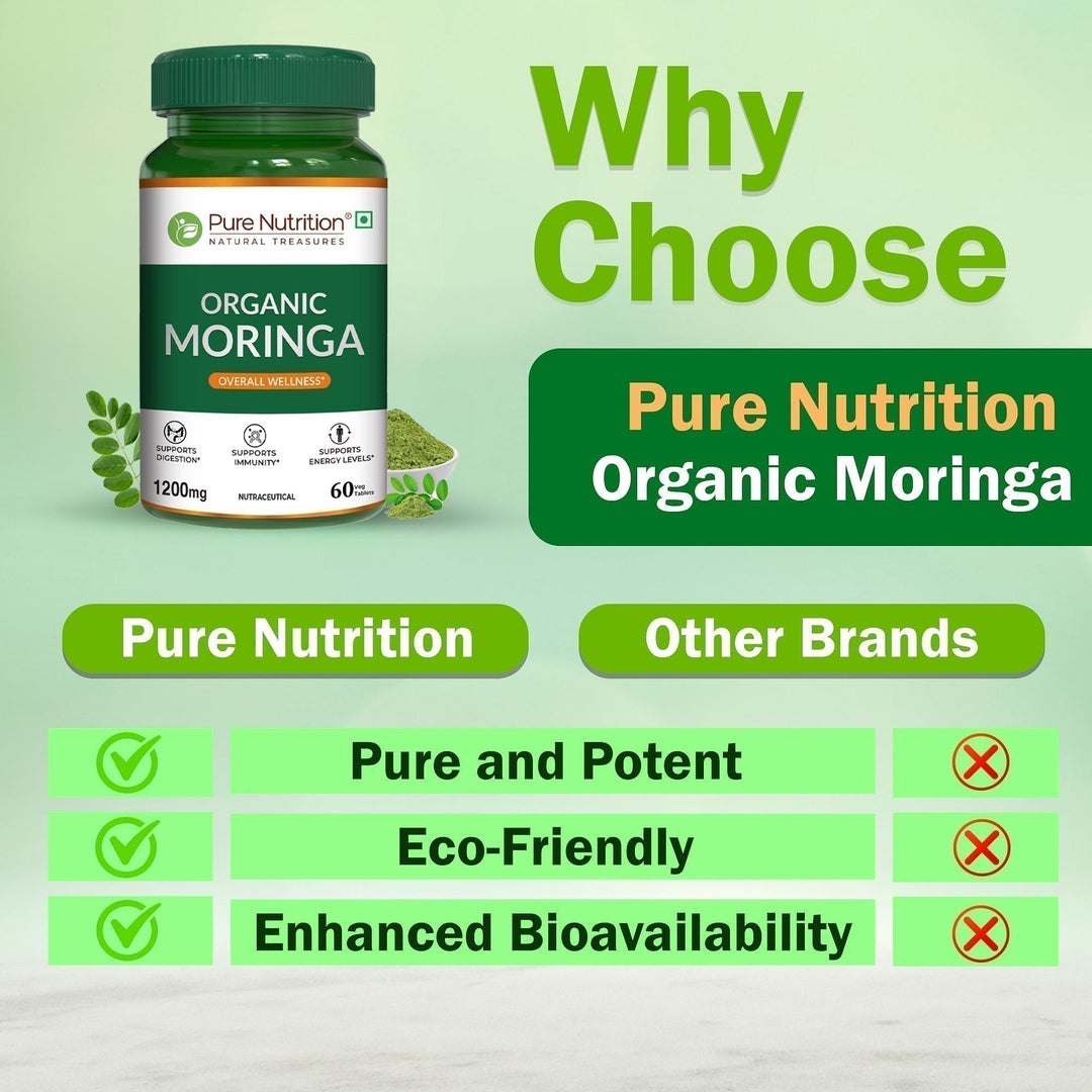 Organic Moringa Tablets 1200mg  60 Count | Immunity & Daily Energy