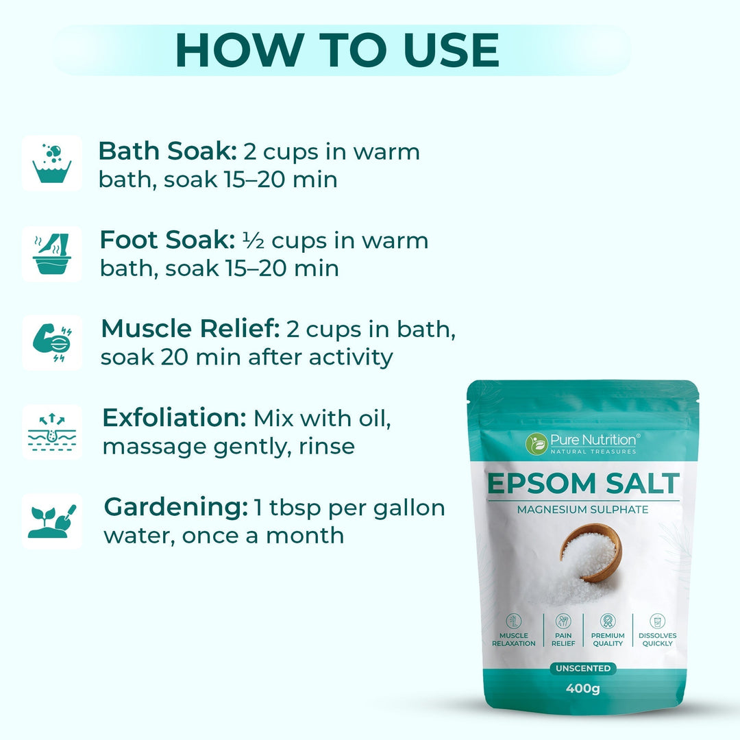 Epsom Salt 100% Magnesium Sulphate | Muscle Relaxation & Bath Soak | 400g