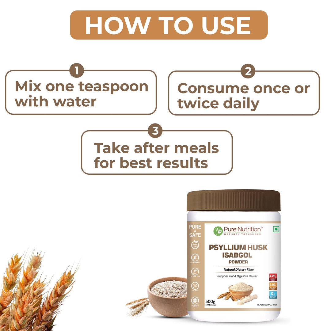 Psyllium Husk Isabgol Powder | Natural Fiber Supplement for Digestion & Regularity | 500g