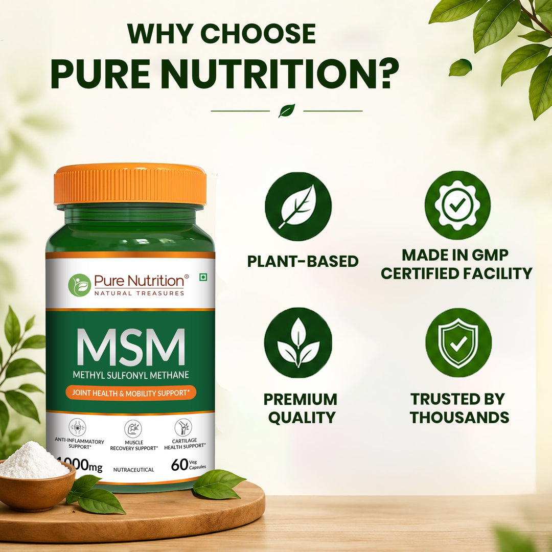 MSM 1000 mg | Methyl Sulfonyl Methane Capsules | Joint & Mobility Support | 60 Capsules
