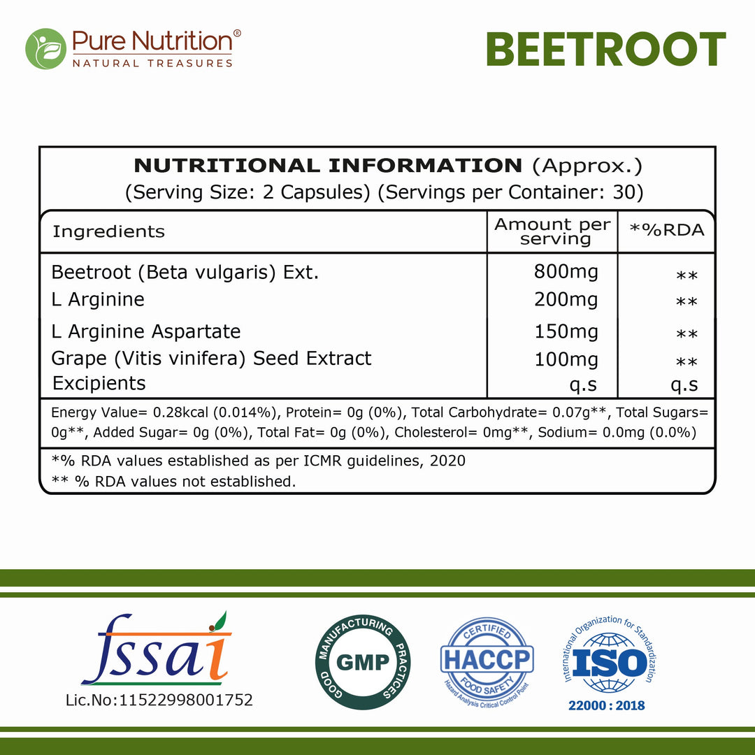 Beetroot 10:1 Extract + L-Arginine | 1250mg | 60 Veg Capsules