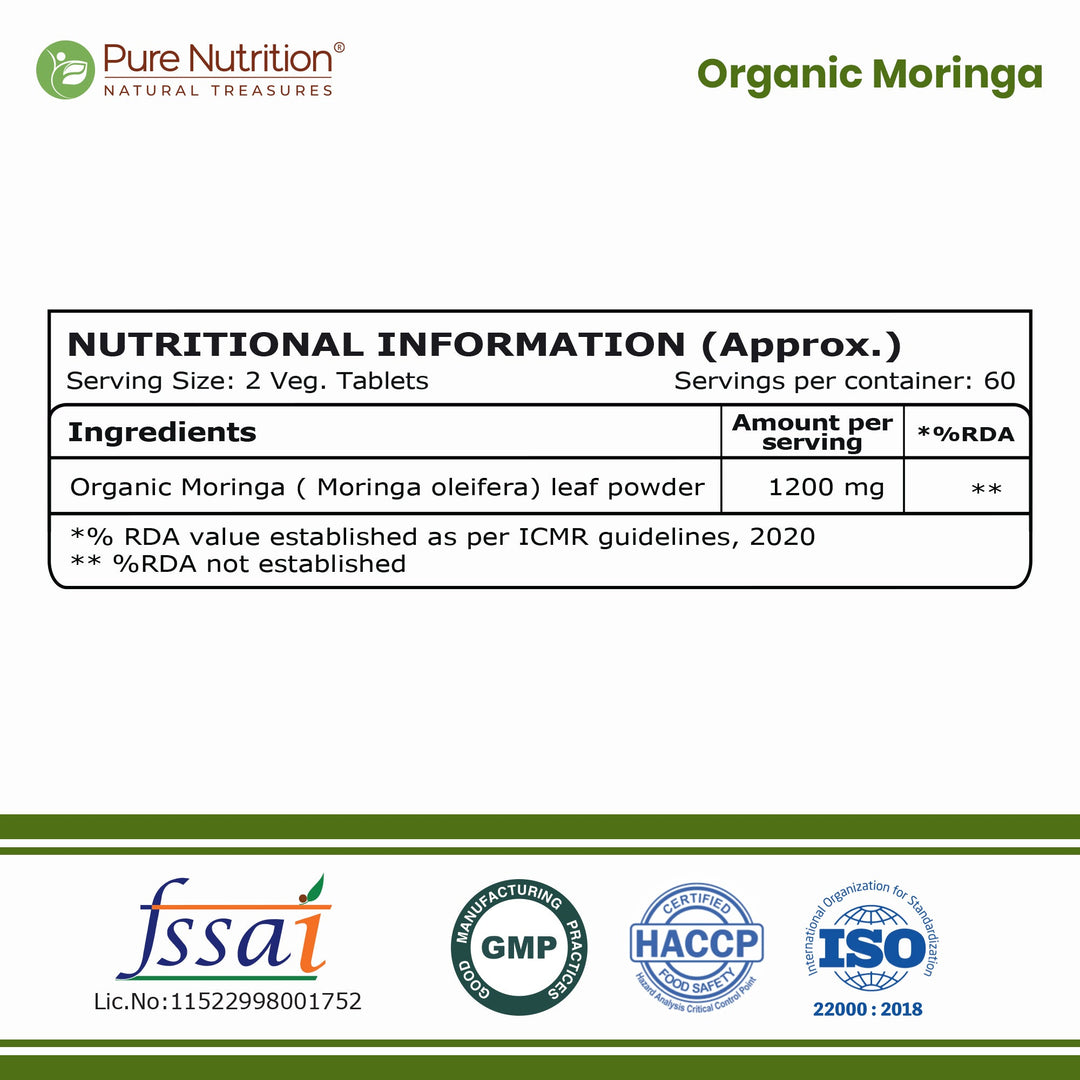 Pure Nutrition Organic Moringa Tablets 1200mg | 120 Tablets