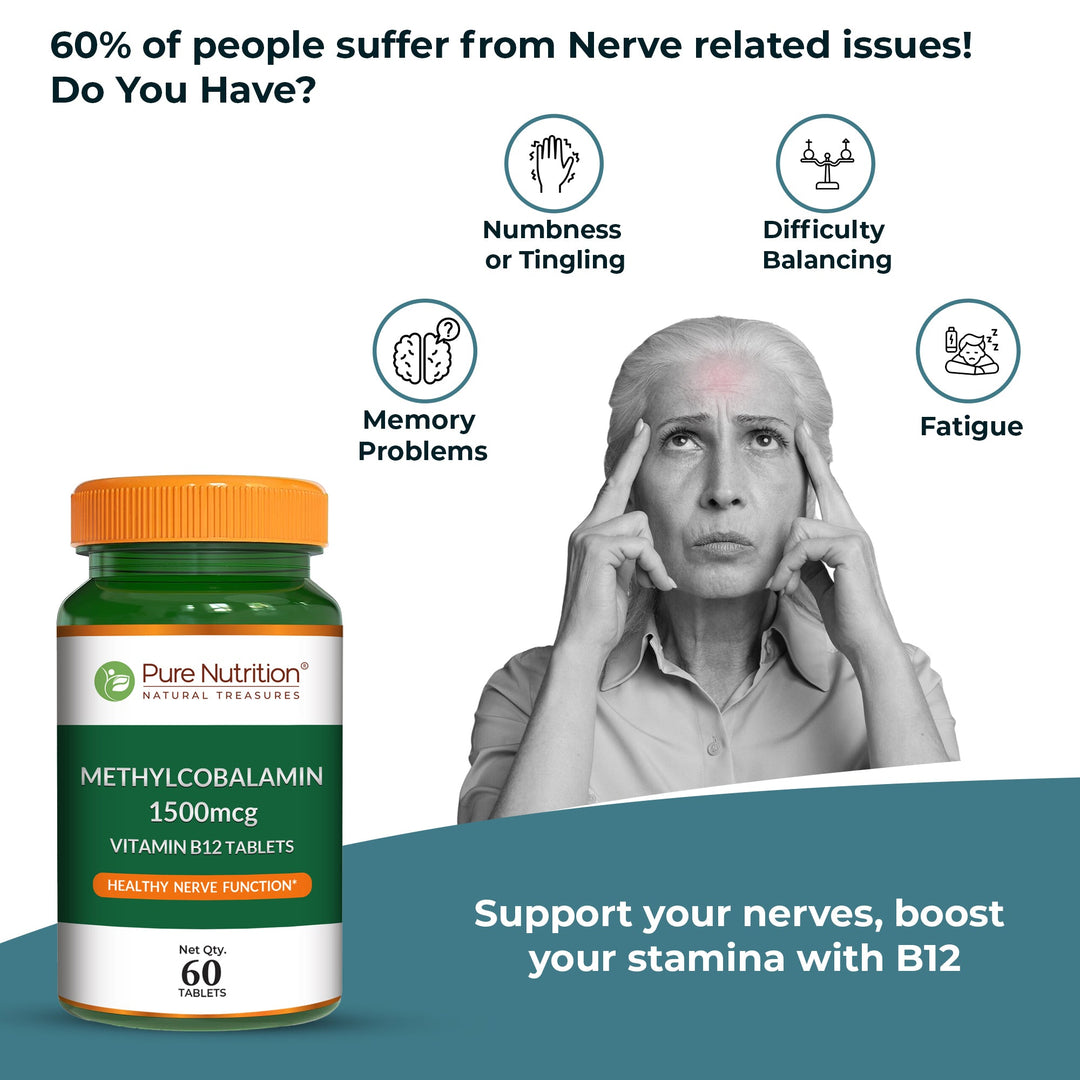 Vitamin B12 Methylcobalamin 1500mcg | Brain, Nerve & Energy Support | 60 Tablets