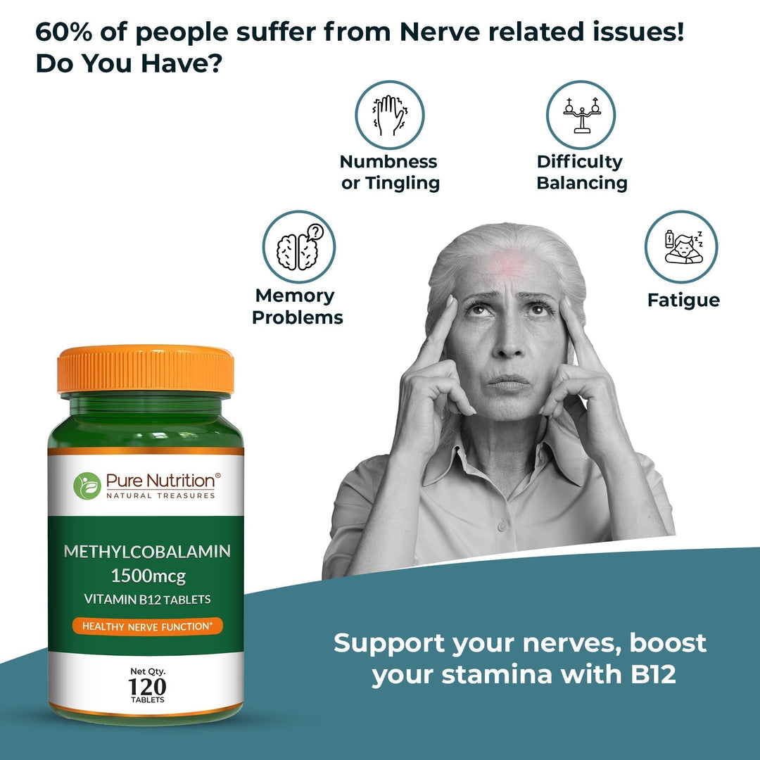 Vitamin B12 Methylcobalamin 1500 mcg  Energy, Nerve & Mood Support | 120 Tablets