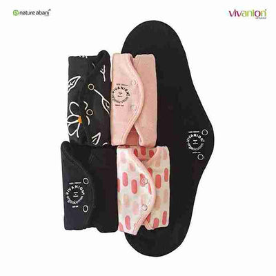 VIVANION Herbal Organic Cotton Re-Usable Sanitary Pads | Anti-Bacterial Coated  | Bio Degradable | Pack of 3 - DAY PACK