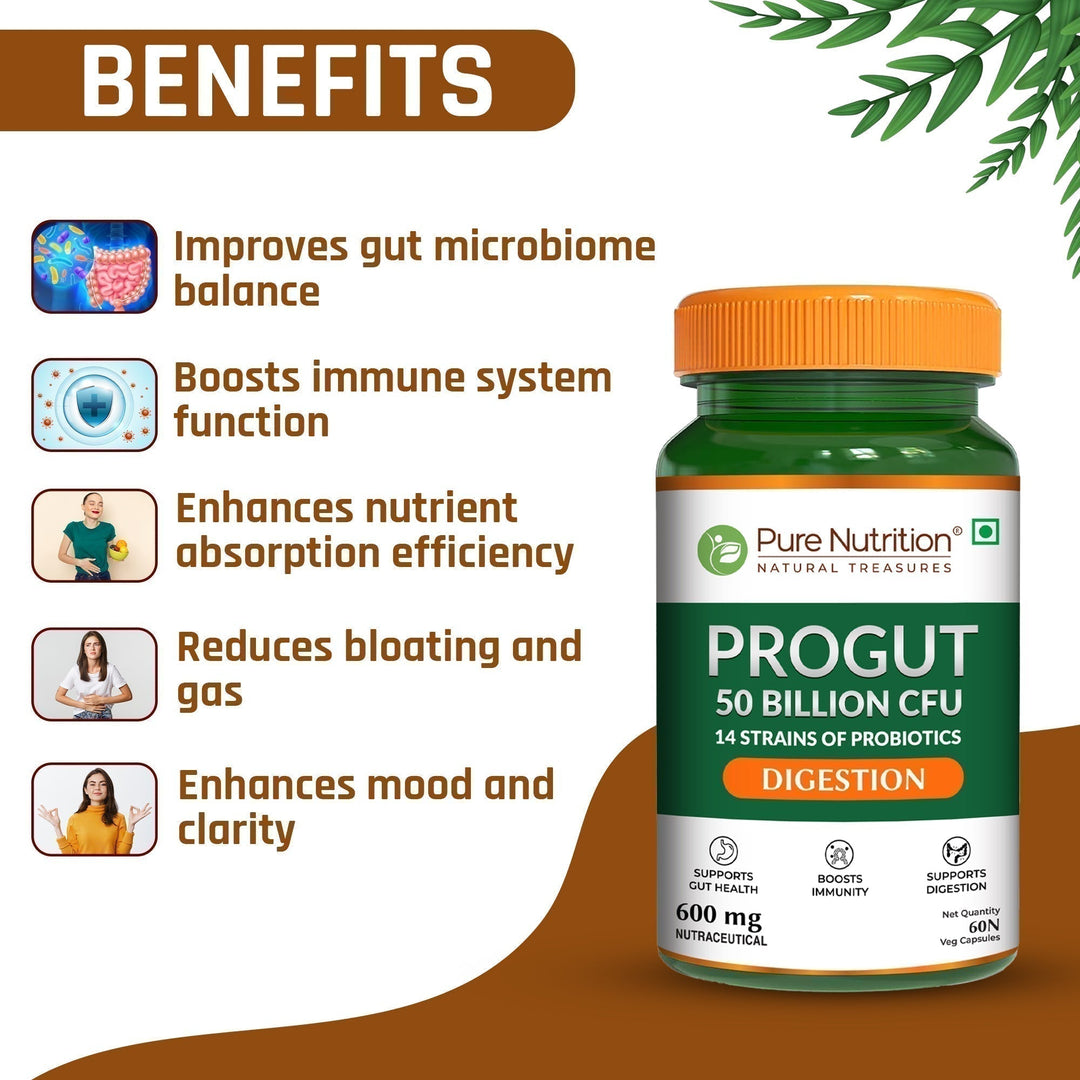 Progut 50 Billion CFU | Advanced Probiotic for Gut & Immune Health| 60 veg Capsules