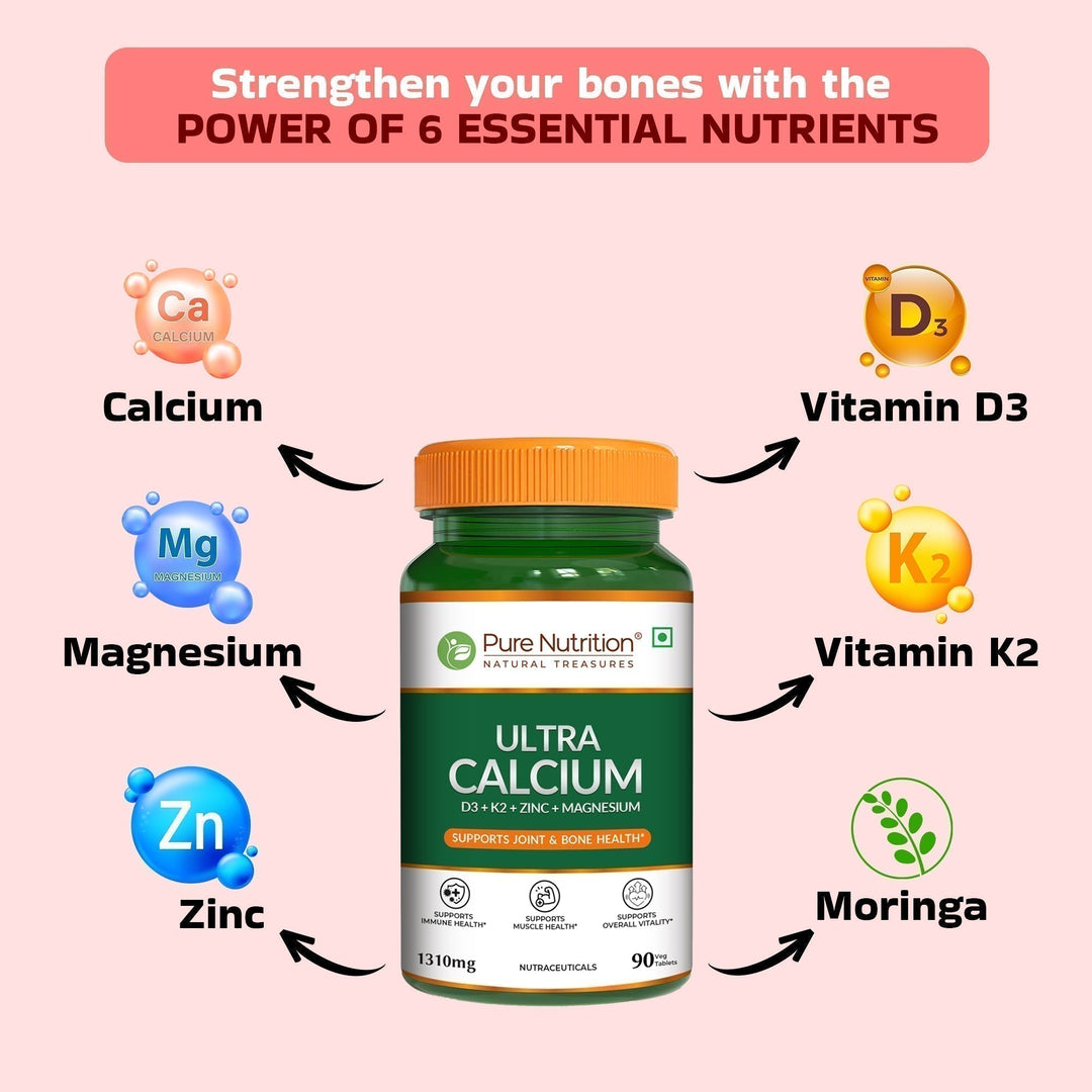 Ultra Calcium with D3, K2, Zinc & Magnesium – Complete Bone & Joint Formula| 90 Capsules
