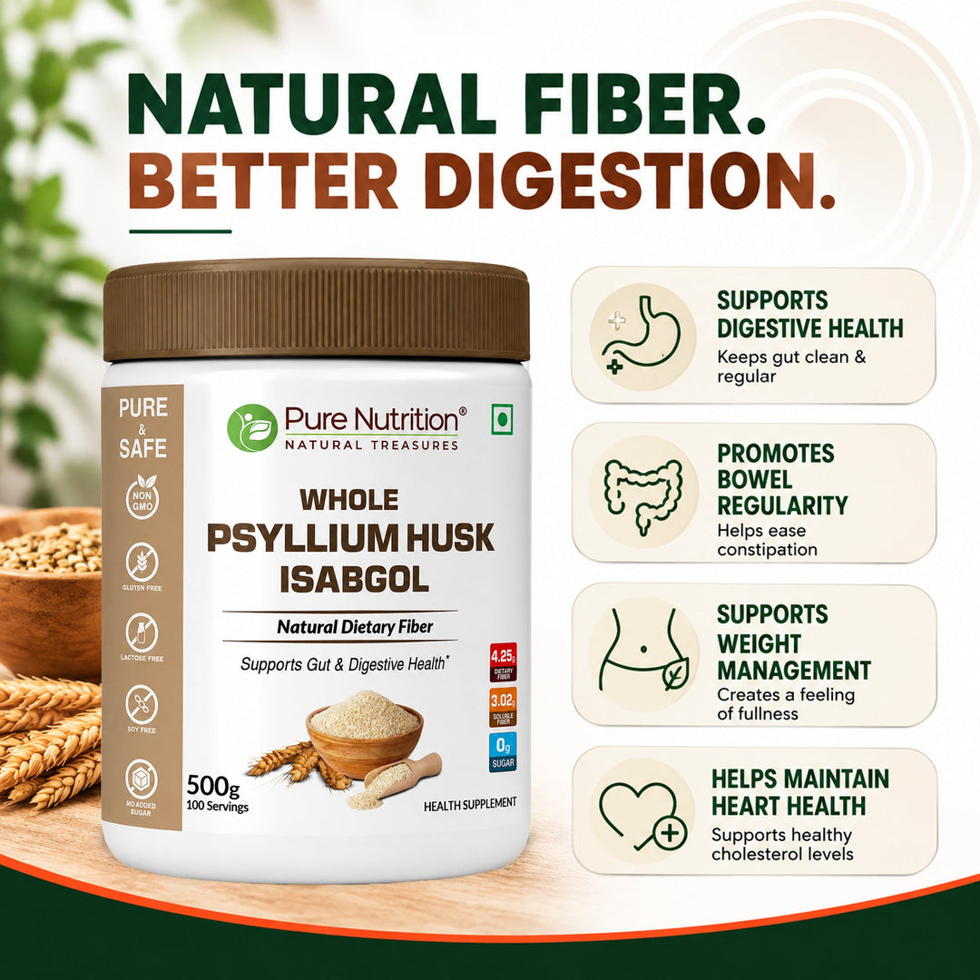 Psyllium Husk Isabgol Powder | Natural Fiber Supplement for Digestion & Regularity | 500g