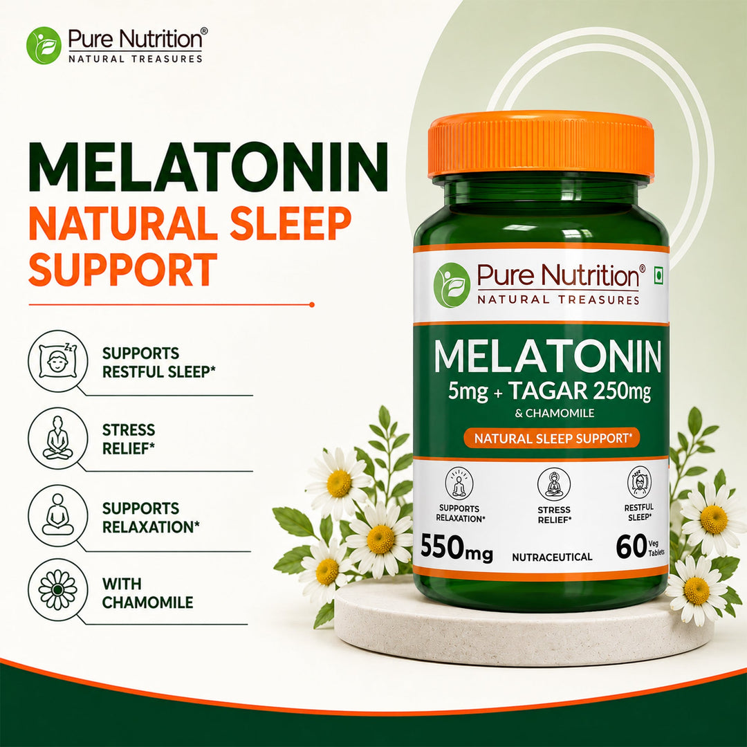 Melatonin with Tagar, Chamomile & L-Theanine  Natural Sleep Support Tablets