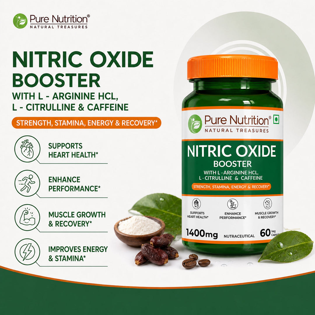 Nitric Oxide Booster  L-Arginine, L-Citrulline & Caffeine | 60 Veg Capsules